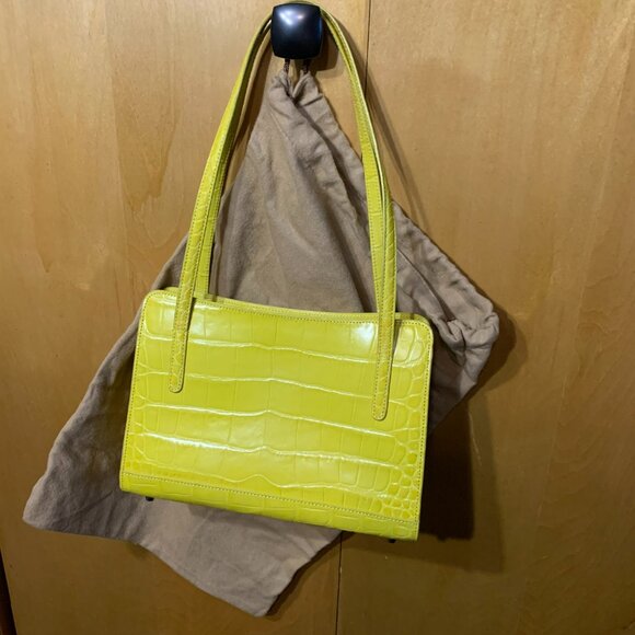Vintage Monsac Bright Yellow crocodile embossed Handbag EUC - Picture 2 of 11